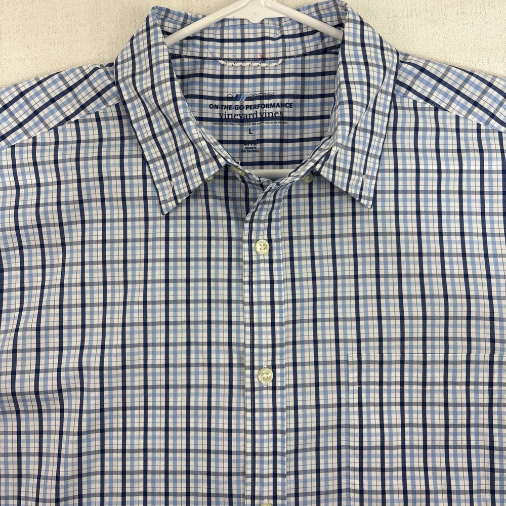 Vineyard Vines OTG Performance Shirt Mens Large Blue Plaid Button Front Stretch